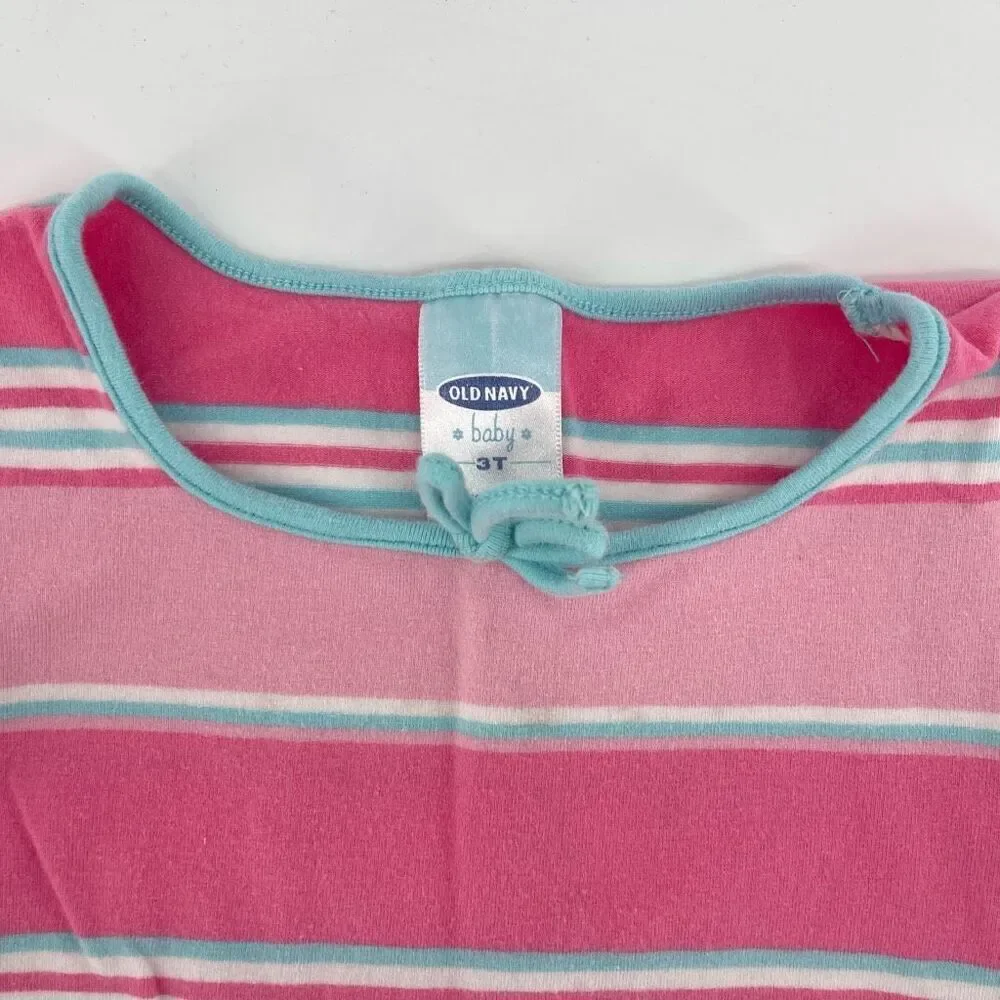 Vintage Old Navy Toddler Girls Tee – Pink & Blue Striped, Size 3T